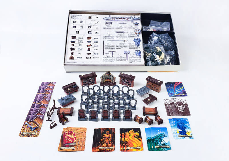 heroquest box contents cards miniatures tiles dice