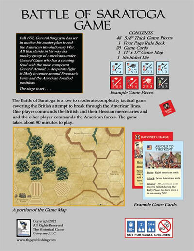 battle of saratoga historical war games from the historical game company back cover